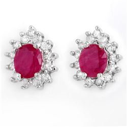 4.44 ctw Ruby & Diamond Earrings 14k White Gold - REF-89Y3X