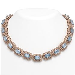 109.25 ctw Aquamarine & Diamond Victorian Necklace 14K Rose Gold - REF-3037R8K