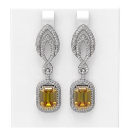11.95 ctw Canary Citrine & Diamond Earrings 18K White Gold - REF-356R2K