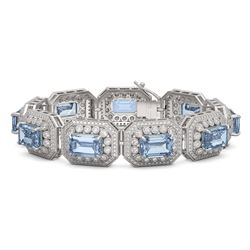 49.14 ctw Aquamarine & Diamond Victorian Bracelet 14K White Gold - REF-1361N5F