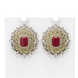 18.43 ctw Ruby & Diamond Earrings 18K Yellow Gold - REF-890X9A