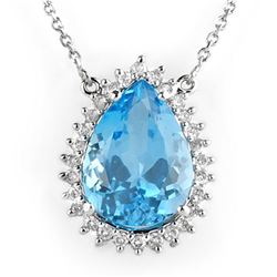 13.75 ctw Blue Topaz & Diamond Necklace 14k White Gold - REF-105N5F