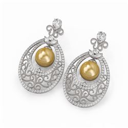 6.5 ctw Mixed Cut Diamond with Pearl Earrings 18K White Gold - REF-783G3W