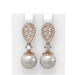 2.03 ctw Diamond & Pearl Earrings 18K Rose Gold - REF-219N5F
