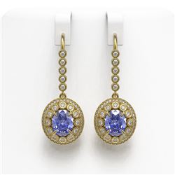 9.47 ctw Tanzanite & Diamond Victorian Earrings 14K Yellow Gold - REF-315W6H