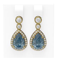 2.5 ctw Blue Topaz & Diamond Earrings 18K Yellow Gold - REF-130X2A