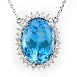 19.0 ctw Blue Topaz & Diamond Necklace 14k White Gold - REF-220K5Y