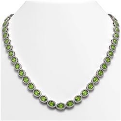 31.1 ctw Peridot & Diamond Micro Pave Halo Necklace 10k White Gold - REF-600H2R