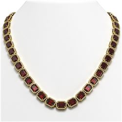 60.59 ctw Garnet & Diamond Micro Pave Halo Necklace 10k Yellow Gold - REF-676Y5X
