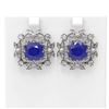 Image 1 : 12.23 ctw Sapphire & Diamond with Pearl Earrings 18K White Gold - REF-343F6M
