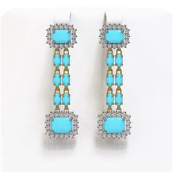 9.54 ctw Turquoise & Diamond Earrings 14K Yellow Gold - REF-188W9H