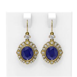 9.52 ctw Sapphire & Diamond Earrings 18K Yellow Gold - REF-227R3K