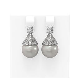 2.86 ctw Diamond & Pearl Earrings 18K White Gold - REF-248G9W