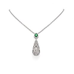 3.9 ctw Emerald & Diamond Necklace 18K White Gold - REF-300H2R