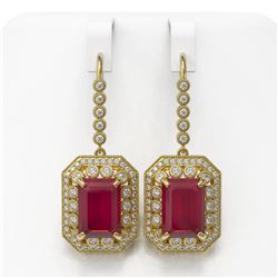 23.79 ctw Certified Ruby & Diamond Victorian Earrings 14K Yellow Gold - REF-481F6M