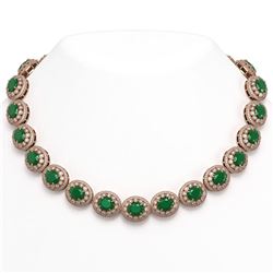 111.75 ctw Emerald & Diamond Victorian Necklace 14K Rose Gold - REF-3094F9M