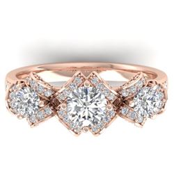 2 ctw VS/SI Diamond Art Deco 3 Stone Ring 14k Rose Gold - REF-200H5R