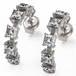4 ctw Princess Cut Diamond Designer Earrings 18K White Gold - REF-478X8A