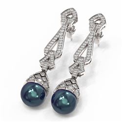 3 ctw Diamond & Pearl Earrings 18K White Gold - REF-318W8H