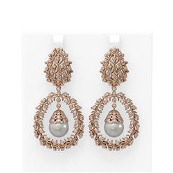3 ctw Diamond & Pearl Earrings 18K Rose Gold - REF-367N6F