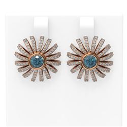 3 ctw Intense Blue Diamond Earrings 18K Rose Gold - REF-331W6H