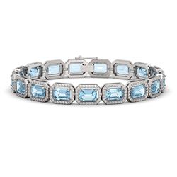 24.51 ctw Aquamarine & Diamond Micro Pave Halo Bracelet 10k White Gold - REF-436H4R
