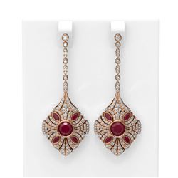 4.19 ctw Ruby & Diamond Earrings 18K Rose Gold - REF-307M6G