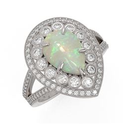 4.19 ctw Certified Opal & Diamond Victorian Ring 14K White Gold - REF-148K2Y