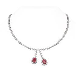 16.87 ctw Ruby & Diamond Necklace 18K White Gold - REF-905F5M