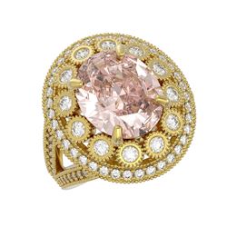 7.06 ctw Certified Morganite & Diamond Victorian Ring 14K Yellow Gold - REF-304F4M