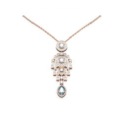 6.64 ctw Aquamarine & Diamond Necklace 18K Rose Gold - REF-781G8W