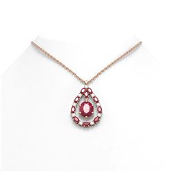 13.08 ctw Ruby & Diamond Necklace 18K Rose Gold - REF-318W2H