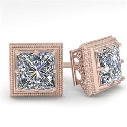 1.0 ctw VS/SI Princess Diamond Stud Earrings Art Deco 18k Rose Gold - REF-170F9M