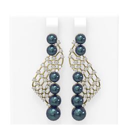 1.55 ctw Diamond & Pearl Earrings 18K Yellow Gold - REF-217A8N