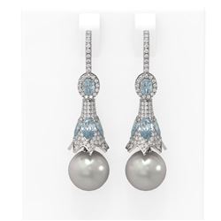 6.18 ctw Aquamarine & Diamond Earrings 18K White Gold - REF-303X6A