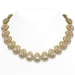 103.22 ctw Morganite & Diamond Victorian Necklace 14K Yellow Gold - REF-4551F3M