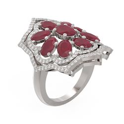 7.38 ctw Ruby & Diamond Ring 18K White Gold - REF-188F5M