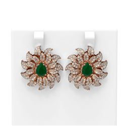 7.07 ctw Emerald & Diamond Earrings 18K Rose Gold - REF-350K8Y
