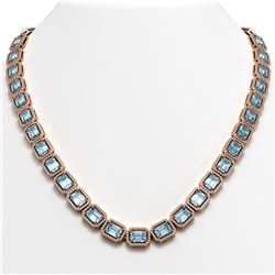 54.79 ctw Aquamarine & Diamond Micro Pave Halo Necklace 10k Rose Gold - REF-896Y9X