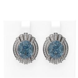 11.58 ctw Blue Topaz & Diamond Earrings 18K White Gold - REF-290R9K