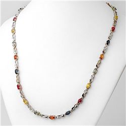 9.02 ctw Multi-Sapphire & Diamond Necklace 18k White Gold - REF-163X6A