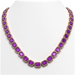 50.99 ctw Amethyst & Diamond Micro Pave Halo Necklace 10k Rose Gold - REF-677G6W