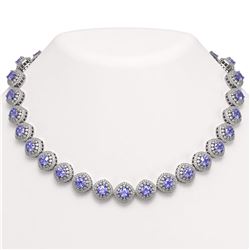 83.82 ctw Tanzanite & Diamond Victorian Necklace 14K White Gold - REF-2511G8W