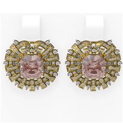 11.25 ctw Morganite & Diamond Earrings 18K Yellow Gold - REF-618G2W