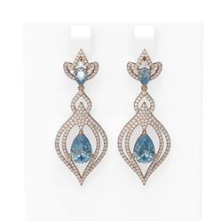 6.73 ctw Blue Topaz & Diamond Earrings 18K Rose Gold - REF-262M2G