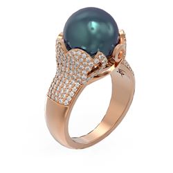 1.55 ctw Diamond & Pearl Ring 18K Rose Gold - REF-191G3W