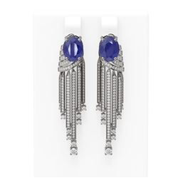 9.24 ctw Sapphire & Diamond Earrings 18K White Gold - REF-445K5Y