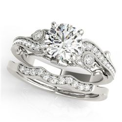 1.32 ctw Certified VS/SI Diamond 2pc Wedding Set Antique 14k White Gold - REF-320G5W