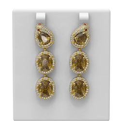16.4 ctw Canary Citrine & Diamond Earrings 18K Yellow Gold - REF-413Y3X