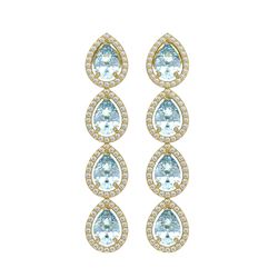7.81 ctw Sky Topaz & Diamond Micro Pave Halo Earrings 10k Yellow Gold - REF-152M8G